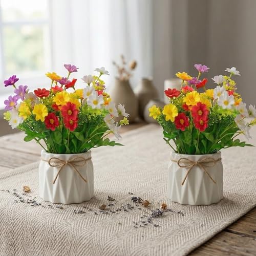 Image of Dekorly Artificial Lavender Plant in White Pot, 18cm - Realistic Faux Flower Arrangement for Home & Office Decor (Set of 1) (2, Daisy Fern)