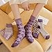 CEAeis 6 Pairs Wool Socks for Women, Thick Knit Cute Floral Crew Socks, Cozy Thick Winter Socks (6 Pairs Purple)