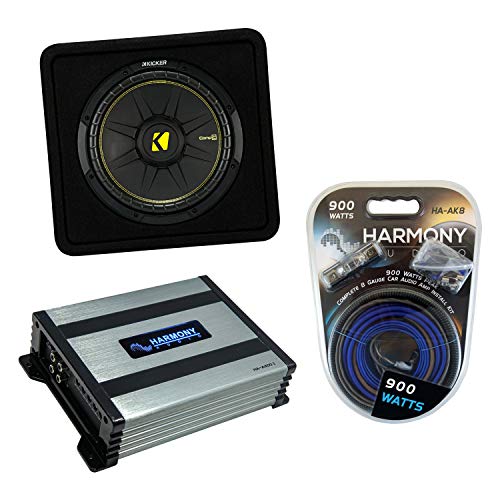 Harmony Audio Kicker VCWC12 Car Audio CompC Loaded 12 Vented Sub Box Enclosure 44VCWC122 Bundle with Harmony HA-A400.1 Amplifier & Amp Kit