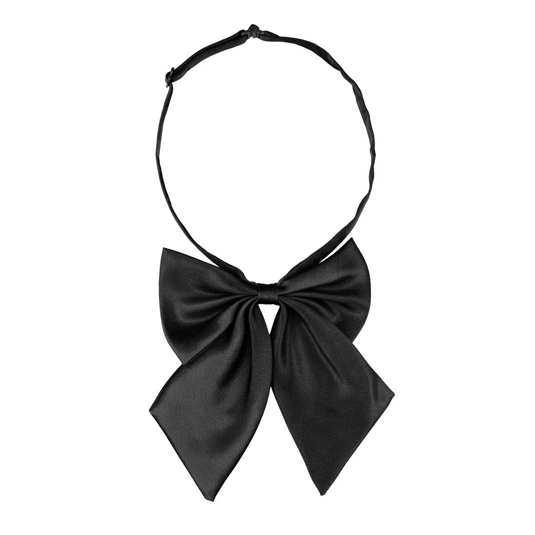 Elerevyo Women's Black Pre-Tied Bowknot Solid Color Ribbon Adjustable Bow Ties For Uniform School One Size