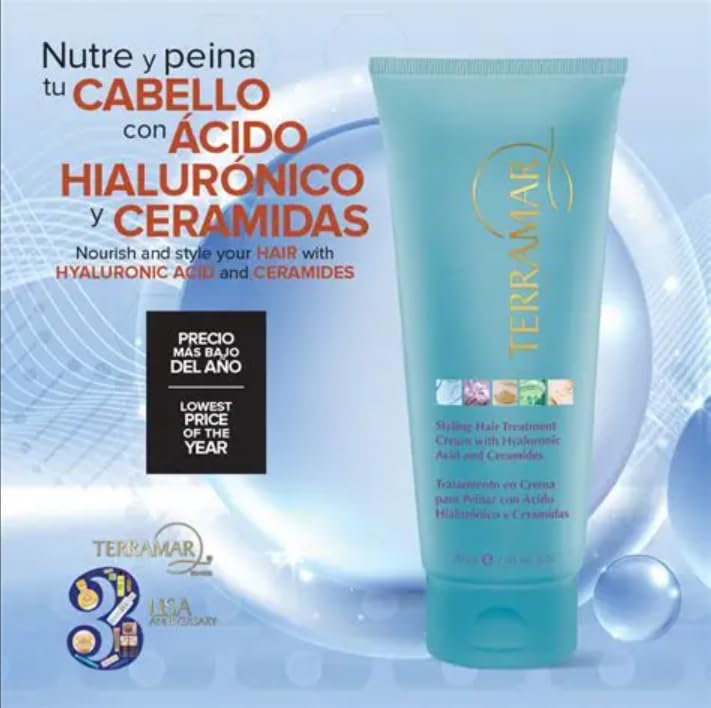Terramar Styling Hair Treatment Cream with Hyaluronic Acid and Ceramides, Gel Form, All Hair Types, 2.2 Fl Oz