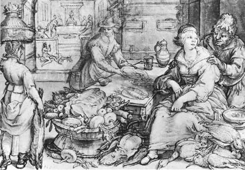 Cuadro decorativo Hendrick Goltzius la ricca cucina, lienzo de pared 60x90cm