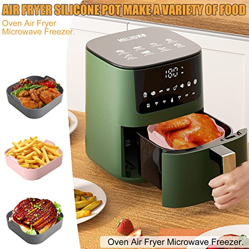 2Pcs Air Fryer Silicone Pot With Heat-Proof Gloves And Tongs For Cooking-Reusable Silicone Air Fryer Liners For 6.5 Qt Or Bigger Square, Food Safe Non Stick Easy Cleaning Air Fryer Accessories #TOP3