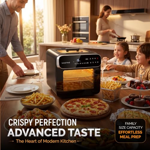 Image of VANTRO 13L Digital Air Fryer Oven | 1800W | Top Glass Viewing Window | 360 Rapid Air Technology | Rotisserie, Bake, Grill, Roast | LED Touch Control | 6 Accessories
