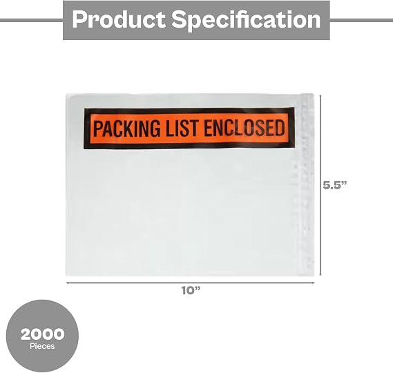 PSBM 1000 PCS, 5.5 x 10 Inch, Panel Face Back Side Load Packing List Envelopes, Orange/Black Printed for Invoices & Slips
