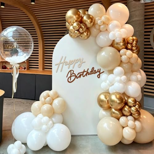 Image of TONIFUL Happy Birthday Sign for Backdrop - Glitter Brown Champagne Gold Felt Banner - Includes Dot Glue - Perfect for Birthday Party Backdrop,Wall Decr,Balloon Arch,Photo Background