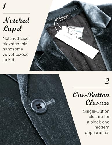 Image of COOFANDY Men's Velvet Blazer Notched Lapel Velour Suit Jacket One Button Tuxedo Jackets for Wedding Prom Party Dinner