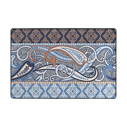 Tapis floral cachemire ethnique bleu grand format isolant et doux Ruchen - 6