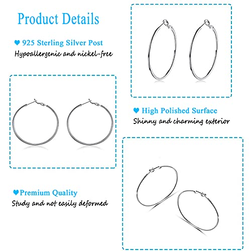4 Pairs Silver Hoop Earrings For Women- 925 Hypoallergenic Sterling Silver Hoop Earrings Set,Large Minimalist Silver Hoops For Girls Gifts(30Mm 40Mm 50Mm 60Mm) #TOP1
