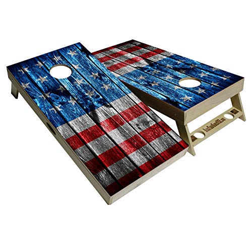 American Flag Series - Premium Cornhole Boards w Cupholders and a Handle - Includes 2 Regulation 4' x 2' Cornhole Boards w Premium Birch Plywood and 8 Cornhole Bags (Wooden Pannel Flag)
