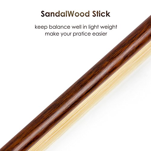 Image of Kmise Violin Bow 4 /4 Sandalwood Bows for Fiddle Octagonal Round Stick with Mongolian Horse Hair Ox Horn Frog Silver Wire Winding for Beginners and Advanced Players