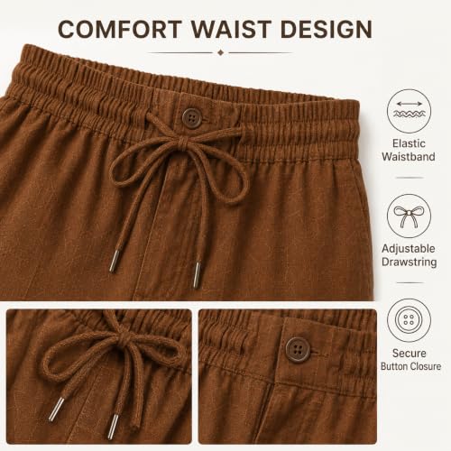 Image of Linen Pants for man || Relaxed Fit Casual Trousers for Men || Men's Lightweight Breathable Pants || Elastic Waist with Drawstring || All Season Pant for Regular, Travel & Office Wear