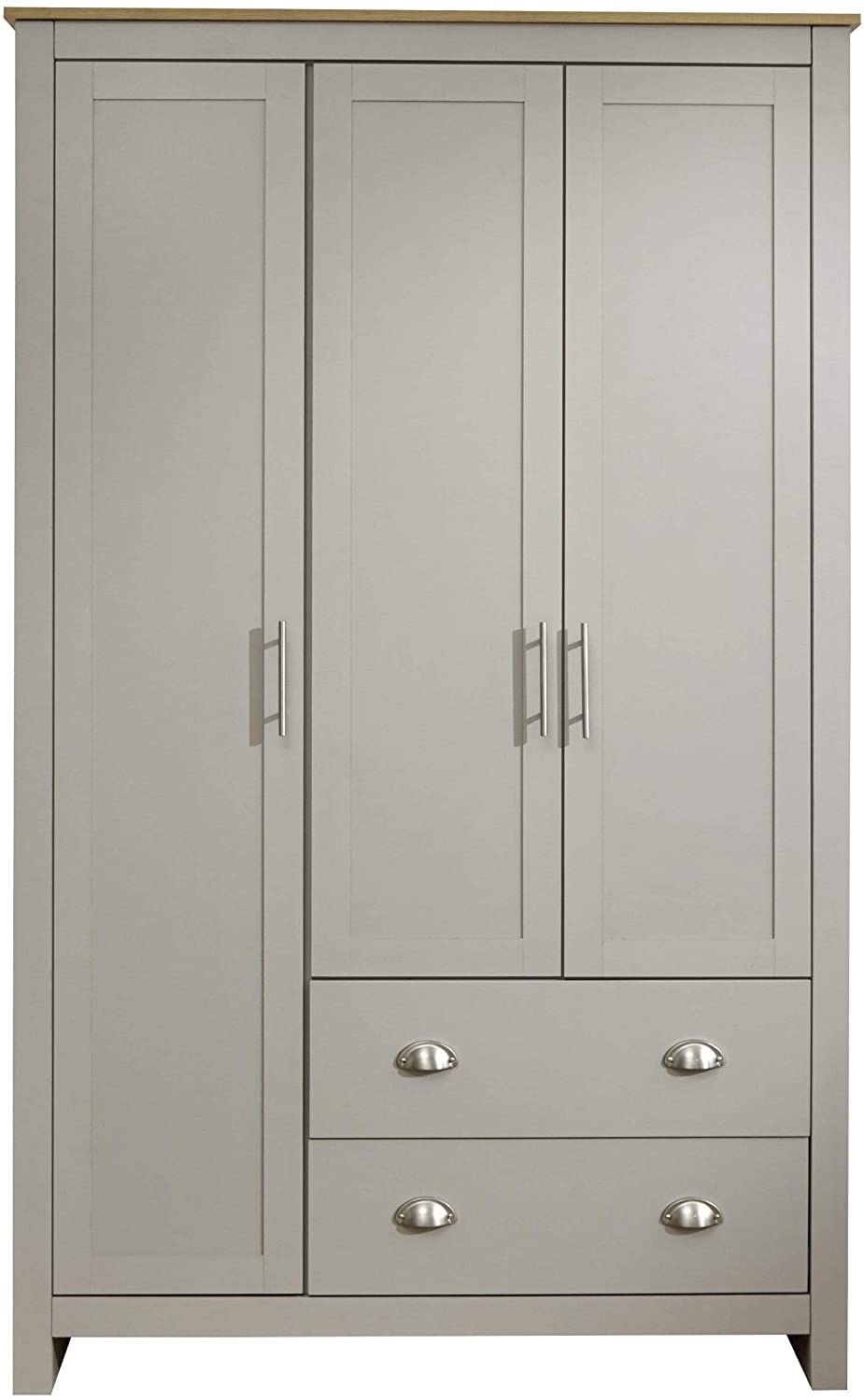 GFW Lancaster Wardrobe with 3 Door and 2 Drawer, Grey