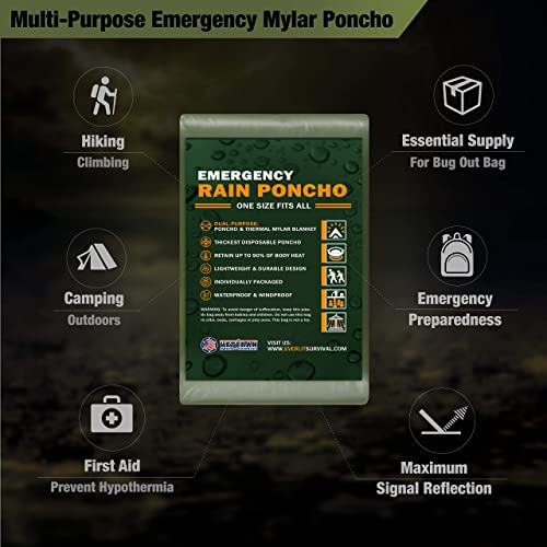 Everlit Survival Rain Poncho Emergency Mylar Space Blanket Camping Gear-Retain 90% of Body Heat Survival Gear for Survival Kits Camping Supplies Emergency Blankets - Image 5