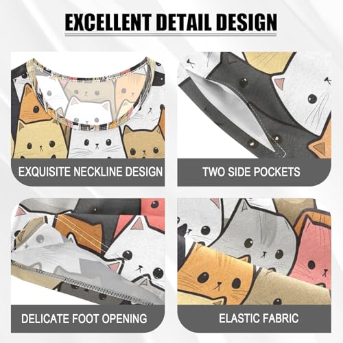 ALAZA Hipster Color Cat Kitten Pajamas Set Short Sleeve Cotton Sleepwear Summer Pjs 2 Piece 5-14Y4