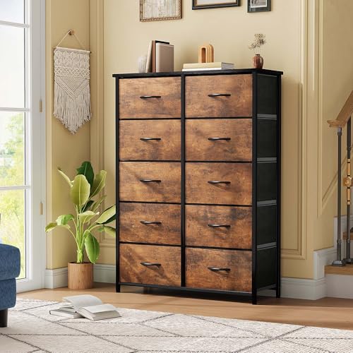DWVO 10 Drawers Dresser, Fabric Dresser, Fabric Storage Tower, Organizer Unit for Room, Living Room, Hallway, Closets