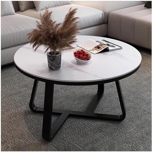 Image of Modern Round Coffee Table with Faux Marble Top and Gold Metal Frame - Contemporary Center Table for Living Room, Small Space Accent Cocktail Table for Apartment (Black & White)