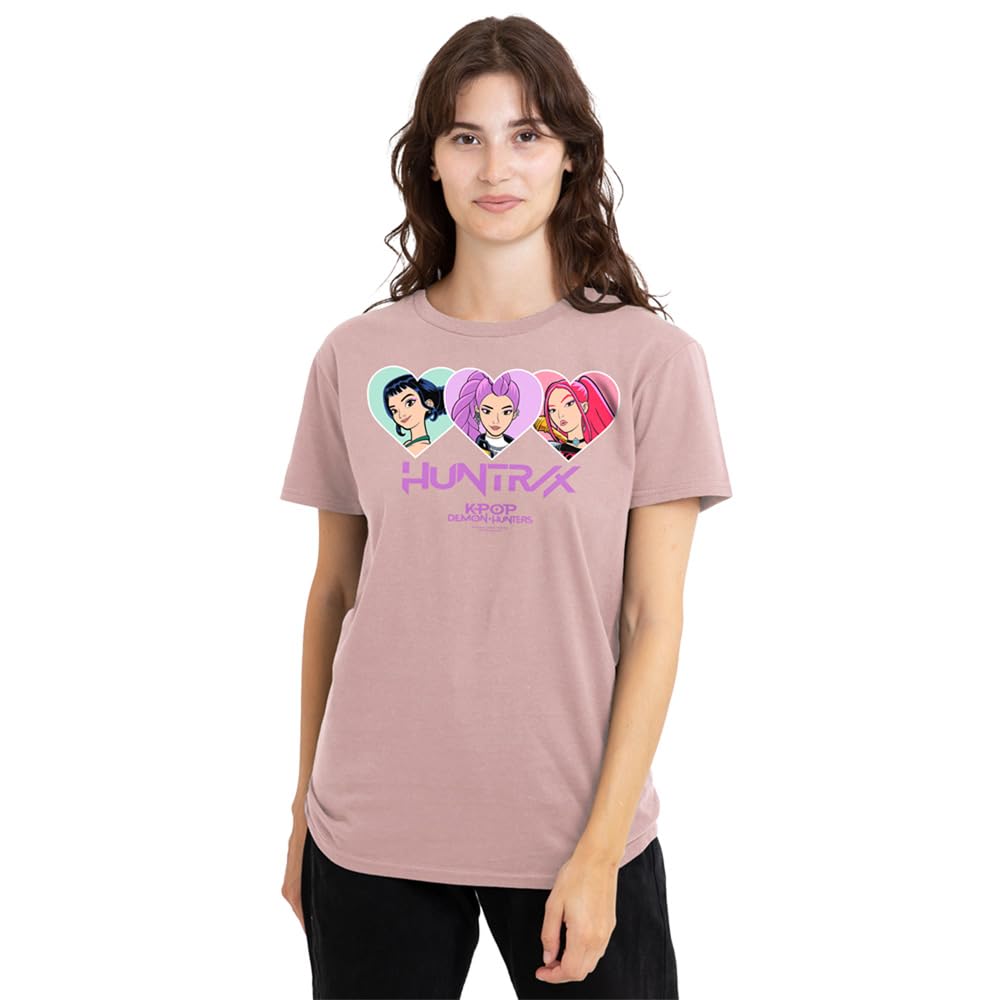 Kpop Demon Hunters Huntrix Hearts Ladies T Shirt, Pink, XX-Large
