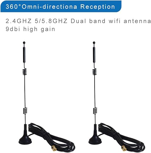 Miniatura 4 de Antena WiFi de doble banda de largo alcance (paquete de 2), eifagur 9dbi 2.4GHZ 5GHZ 5.8GHZ RP-SMA conector con base magnética para cámara IP,