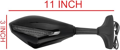 Miniatura 3 de Amazinea, 2 espejos laterales retrovisores con luz de giro LED color ámbar integrada, delantero, color negro, para Honda Yamaha Kawasaki Ninja, Negro