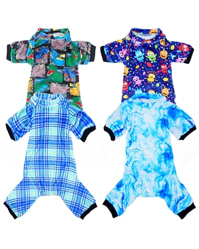 PET SHOW 4 Pack Small Dog Pajamas Cute Dinosaur Monster Clothes for Medium Dogs Soft Stretchy PJs...
