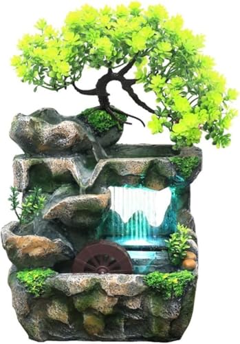 Zxyler 卓上噴水 ライト付き 流水加湿器 樹脂製 リラックス瞑想用 玄関・オフィス・ヨガ室インテリア置物