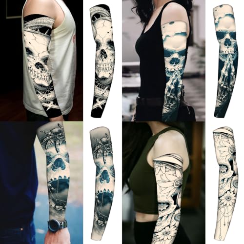 Image of YARIEW Temporary Tattoo Sleeves for Men Arm Sleeves for Men | Tattoo Sleeve Women Arts Fake Sleeve Tattoos Sun Protection Cooling Covers for Arms Women Halloween Pattern 13