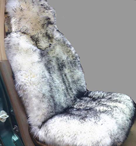 Inzoey Sheepskin Car Seat Cover Front Seats Breathable Australia Wool Seat Cushion Universal Fits Most Car, Truck, SUV Seats Grey Tips