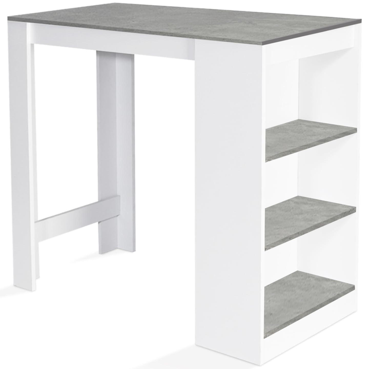 IDMarket - Tavolo alto da bar BARTH per 2-4 persone, legno bianco, piano effetto cemento