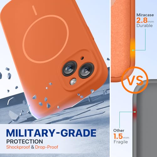 Image of Miracase Magnetic for iPhone 14 Case, [Soft Anti-Scratch Microfiber Lining], Compatible with MagSafe, Liquid Silicone Case Shockproof Drop Protection Phone Case for 14, Orange