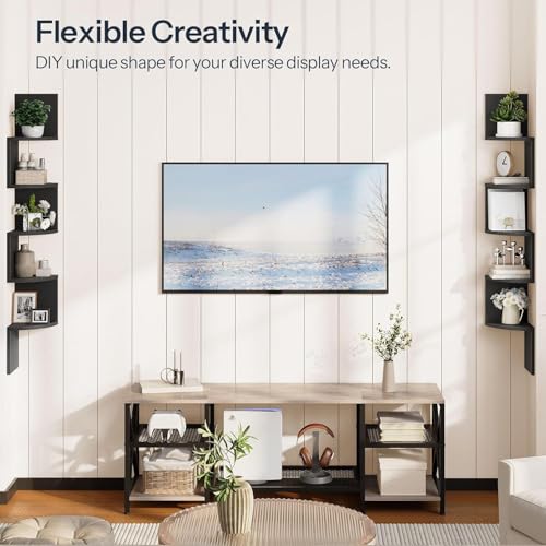 Image of HOOBRO Corner Shelf Wall-Mounted, Set of 2 Floating Corner Shelves for Wall, 5-Tier Corner Bookshelves for Living Room, Bedroom, Bathroom, Home Office, Black BK26BJP201
