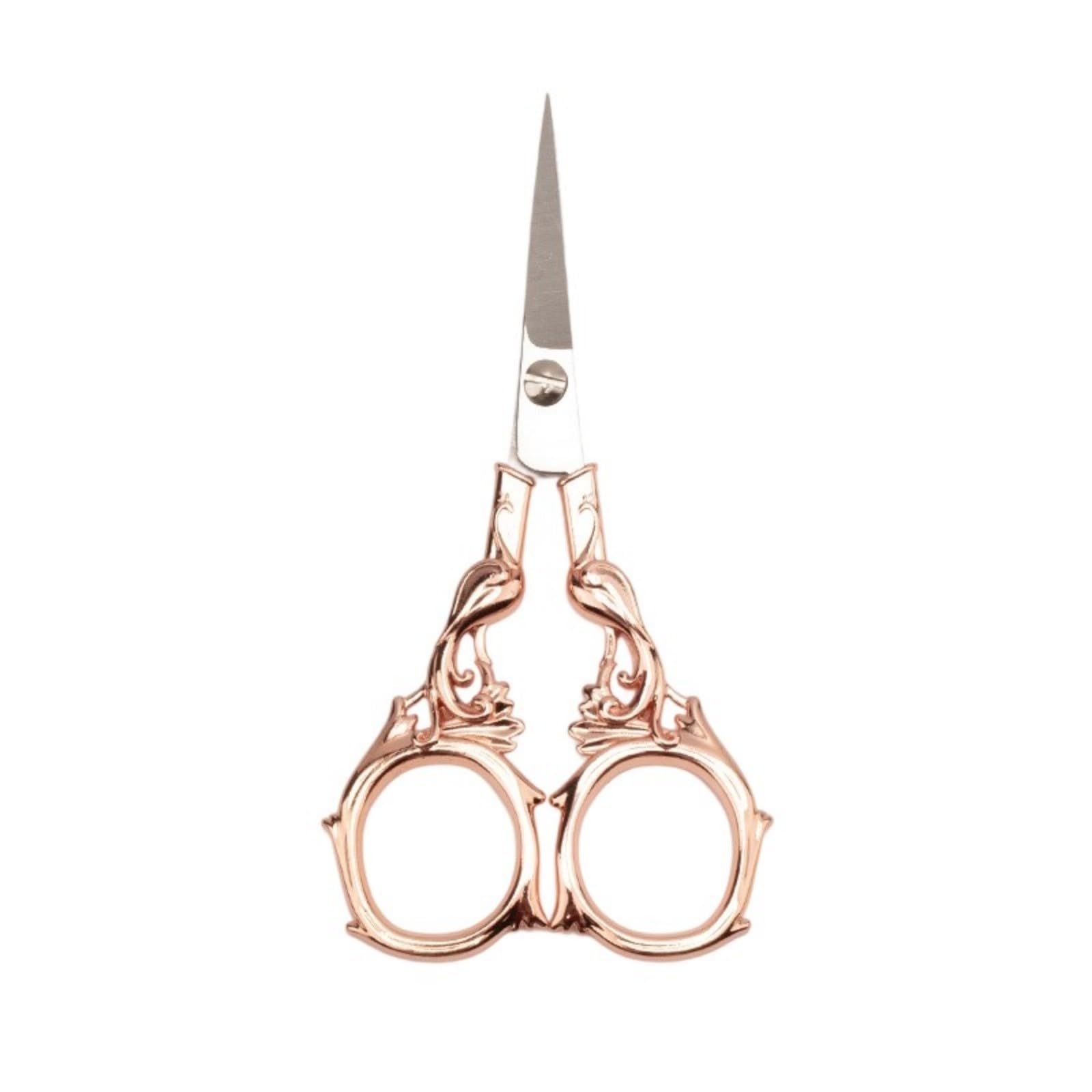 Jtqyfi Rose Gold Portable Antique Design Stainless Steel Craft Scissors Shears Cutting For Embroidery Thread And Home Decoration Vintage Engraved Embroidery Scissors
