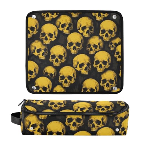 Bolsa de viaje para herramientas de cabello para mujeres con tapete resistente al calor impermeable y organizador de viaje para planchas y rizadores con diseño de calaveras miniatura 3