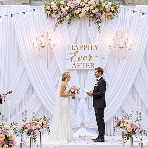 Image of 10 Panels 5x12ft White Backdrop Curtains for Wedding Parties, Wrinkle Free Polyester 12 ft Long Photo Backdrop Drapes Back Drop Cloth Drapery for Birthday Baby Shower Ceremony Photography Background