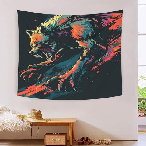 Tapisserie murale loup 3D grand format 180x230cm art mural en tissu de qualite