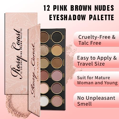 De'lanci Soft Pink Brown Eyeshadow Palette,12 Color Matte Shimmer Nudes Neutral Eyeshadow Palette For Natural Or Smoky Eye Look, Long Lasting Naked Shade For Women And Girls,Ultra-Blendable,Earth Tone #TOP3