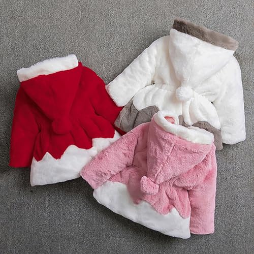 Faux 𝗙𝘂r Hooded Jacket for Toddler Girls Christmas Fleece Zip Windproof Puffy Outerwear Warm Long Sleeve Coat3