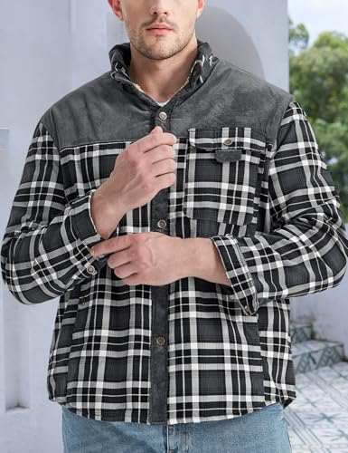 Image of Gihuo Men's Long Sleeve Sherpa Lined Shirts Outdoor Warm Flannel Plaid Jacket Button Down Fleece Coats