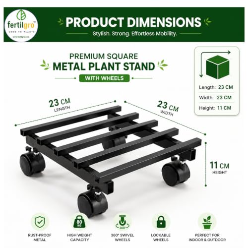 Image of Plant Stand with Wheels - Heavy Duty Metal Rolling Plant Caddy for Pots & Planters, Rust-Proof Iron Trolley with 360 Rotating Wheels, Indoor Outdoor Balcony Garden Use (Black, Pack of 4)