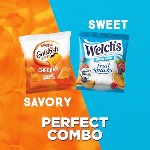 Image of Goldfish and Welch's Fruit Snacks for Back to School, 1 Box of Goldfish Cheddar Cheese Cracker Packs (20 Count) and 1 Box of Welch's Mixed Fruit Snack Packs (40 Count)