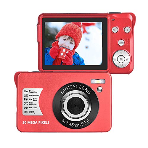 LongOu Digitalkamera 1080P Full HD 30 Megapixel Fotoapparat Digitalkamera 2,7-Zoll-LCD Kompaktkamera Fotokamera mit 8-fachem Zoom für Senioren (Rot)