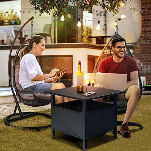 Toocapro Patio Side Table With Umbrella Hole,Patio Umbrella Base, Umbrella Stand Outdoor Base Square Side Table For Bistro, Balcony, Backyard, Patio, Garden, Deck, Black,1.57''Hole #TOP1
