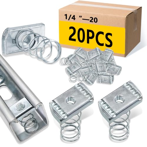 Image of SIHAI 20 Pcs 1 /4-20 inch Strut Channel Nuts, Long Spring Nuts with Zinc Electroplate Finish, for Use with Standard 1 5 /8 inch Unistrut Channels