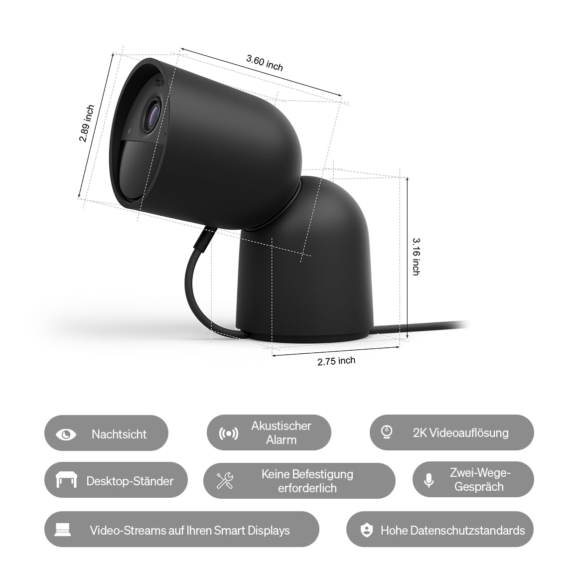 Philips Hue Secure Desktop-Überwachungskamera, Außenkamera mit 2K-Videoauflösung, Videoüberwachung mit Sofortbenachrichtigungen, Zwei-Wege-Audio, Integration Lichtern, Schwarz