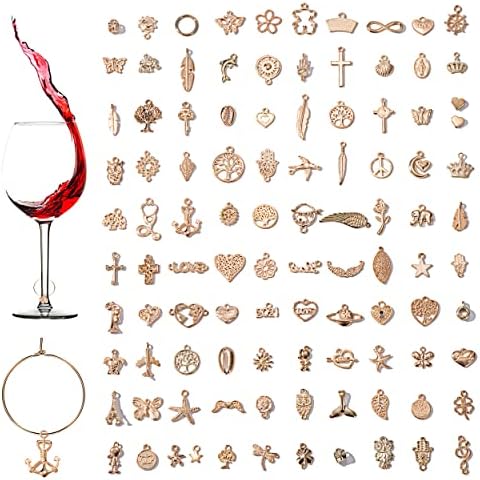 Johotone Wine Glass Charms Tags 140 Pcs Drink Markers Wine Charm Rings Goblet Identifiers for Wine Cocktail Tasting Bar Party Decoration Supplies Cover