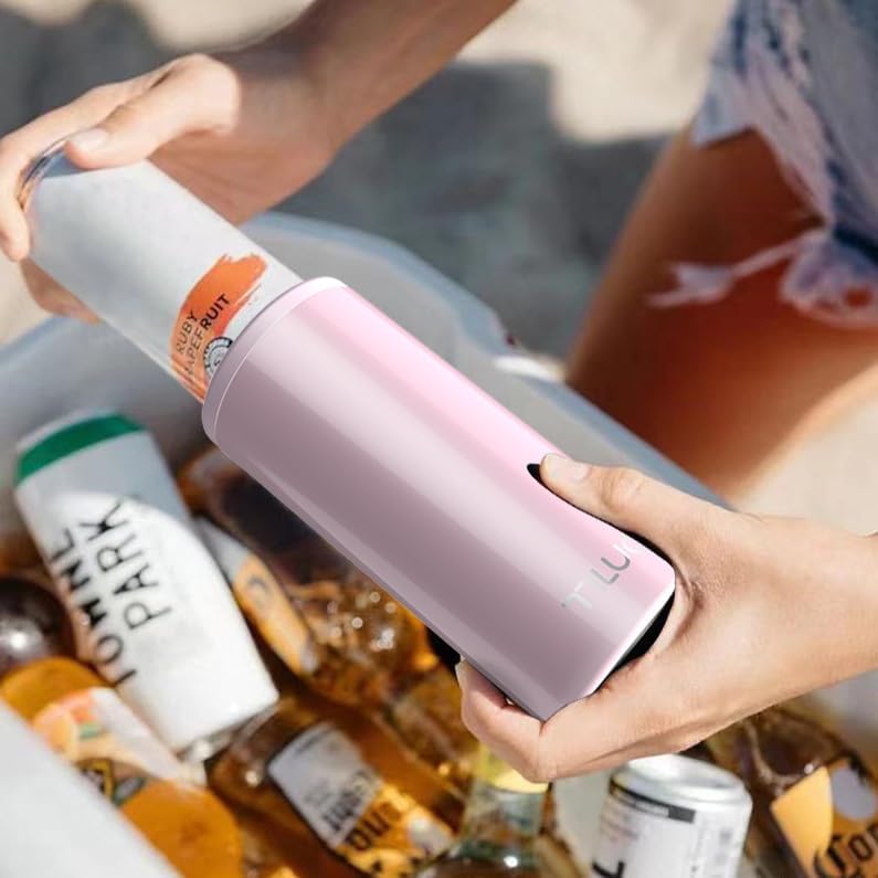 TILUCK Skinny Can Cooler for Slim Beer & Hard Seltzer, Stainless Steel, Doucle-Walled Stainless Steel Insulated Slim Cans, Standard 12 oz (Glitter Blush) - Image 5