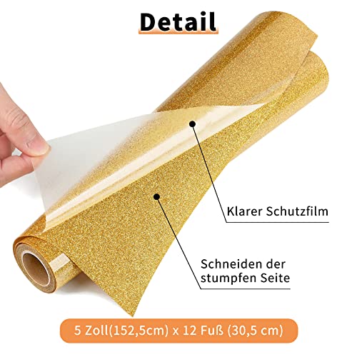 IModeur 5 Ft Rouleau Vinyle Thermocollant Or Scintillant - 30,5 x 153 cm flex thermocollant Or pour Cricut Maker, Silhouette Cameo, vêtements, bonnets, pantalons, autres tissus – vue 2