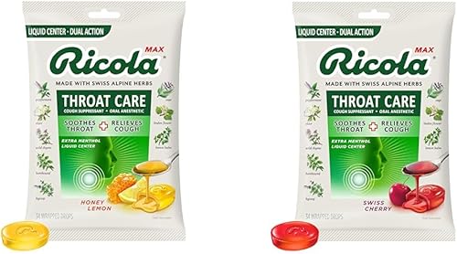 Ricola Max Honey Lemon & Swiss Cherry - Bolsas grandes para el cuidado de la garganta con centro líquido, 34 unidades (paquete de 2)