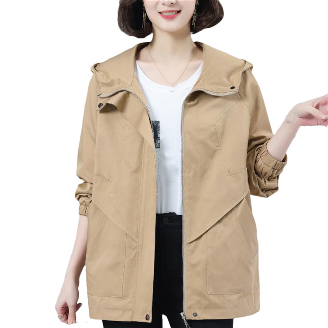 Primavera Autunno Trench Da Donna Di Media Lunghezza Con Fodera Con Cappuccio Giacca Larga Leggero Sottile