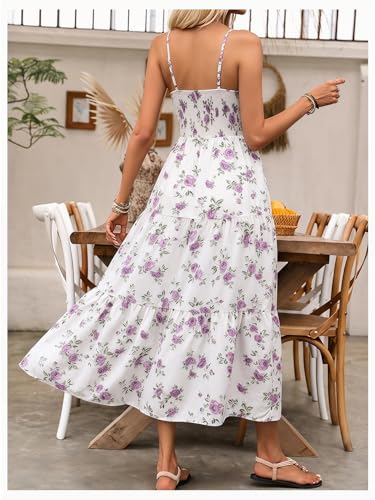 Image of BEAUDRM Women's Summer Maxi Dresses Boho Summer Wedding Guest Dress Beach Vacation Outfits Cruise Flowy Milkmaid Sundresses